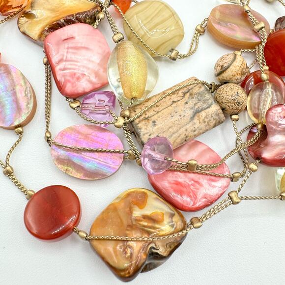 Lia Sophia Maggie Shell Gemstone Glass Bead Long Station Necklace Boho Beach 38” - Picture 8 of 14